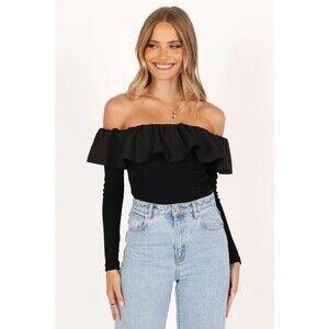 NWT Petal & Pup Cloe Off Shoulder Top US 4 Black Ruffle Boho NEW